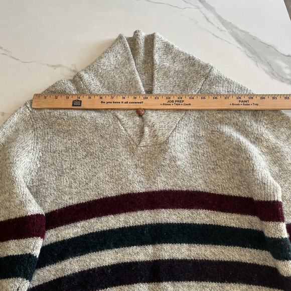 Britches Great Outdoors Mens Size XL Wool Shawl Neck Vintage Sweater Gray Stripe - Picture 3 of 10